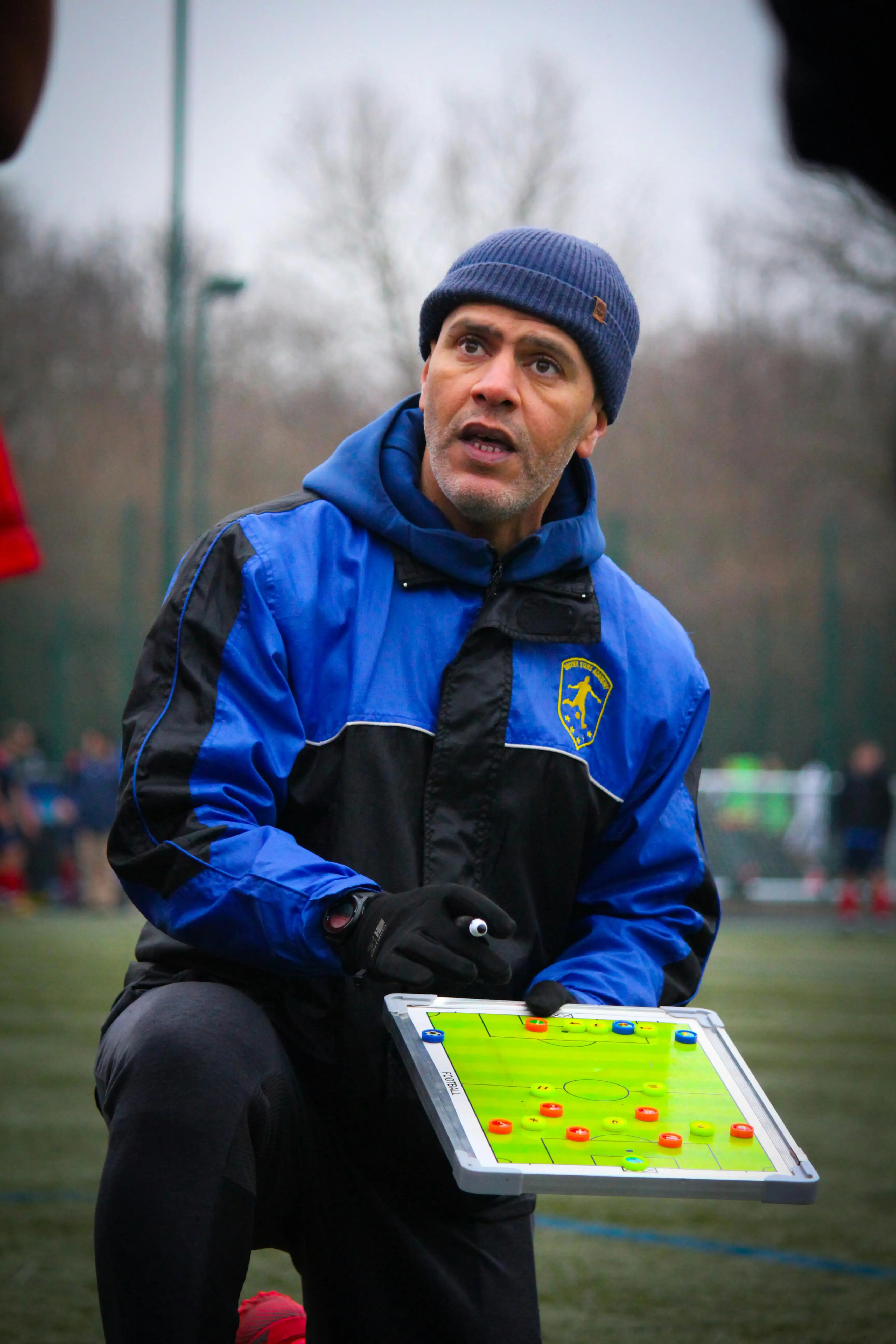 Football tactics board with players arranged before a match