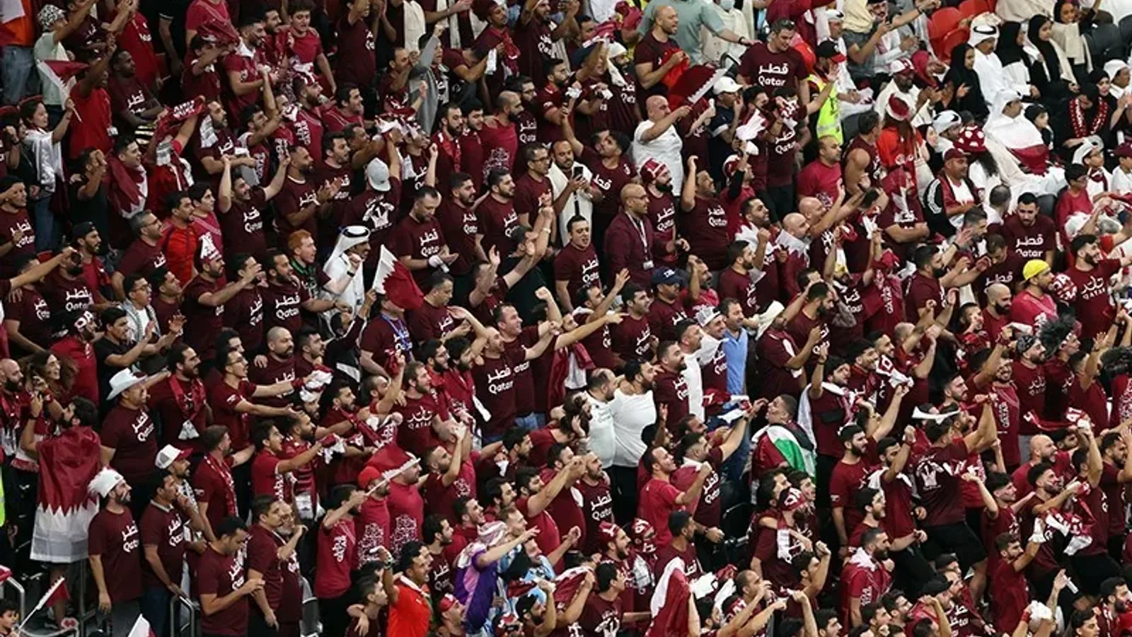 Football supporters in the stands before a match