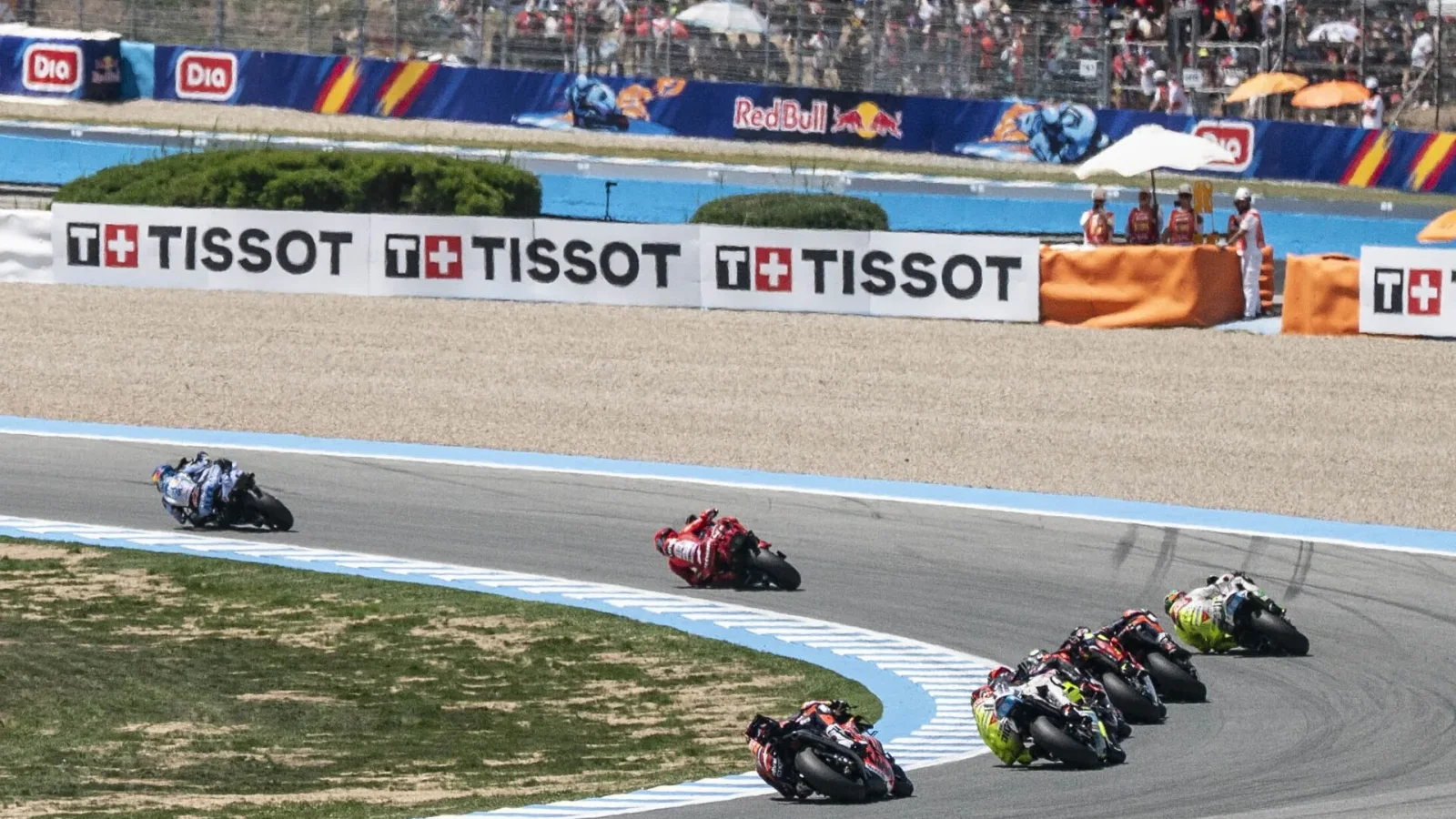 MotoGP riders sweeping through a corner at Circuito de Jerez