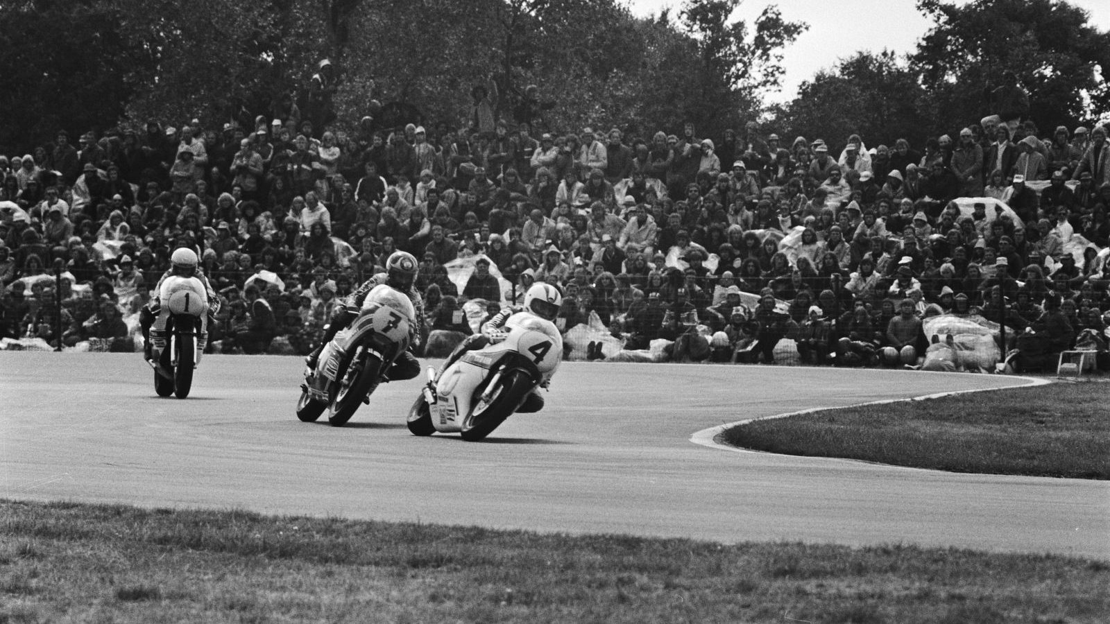 Kenny Roberts, Barry Sheene and Johnny Cecotto line up for the 1978 Dutch TT at Assen