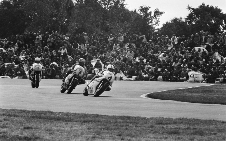 Kenny Roberts, Barry Sheene and Johnny Cecotto line up for the 1978 Dutch TT at Assen