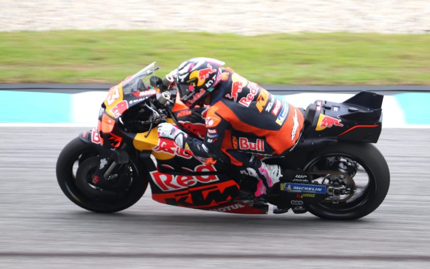 Enea Bastianini riding a KTM MotoGP bike during the 2025 Malaysian Grand Prix