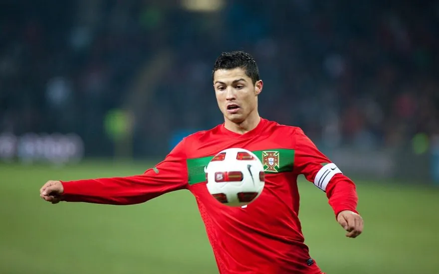 Cristiano Ronaldo playing for Portugal during a friendly match against Argentina in 2011