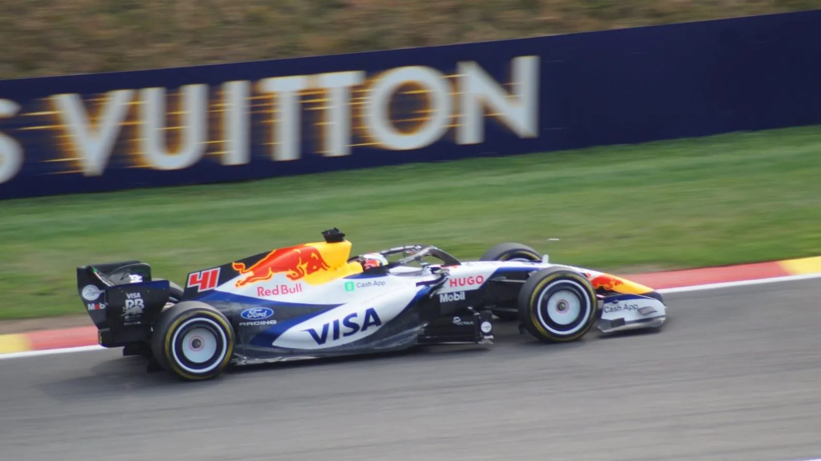 The VCARB 03 of Arvid Lindblad during free practice at Spa-Francorchamps, a 2026-specification Formula 1 car
