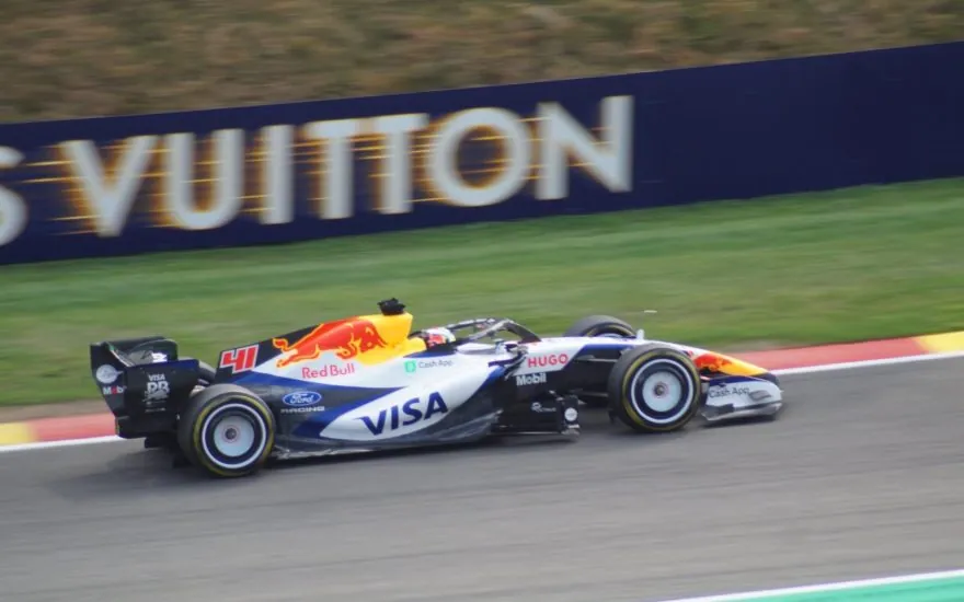 The VCARB 03 of Arvid Lindblad during free practice at Spa-Francorchamps, a 2026-specification Formula 1 car
