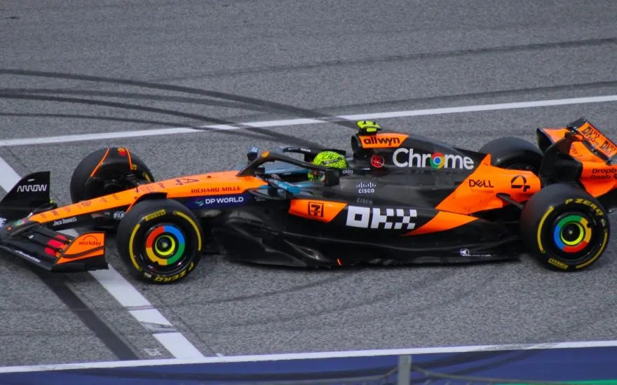 Lando Norris driving the McLaren during a Formula 1 grand prix weekend