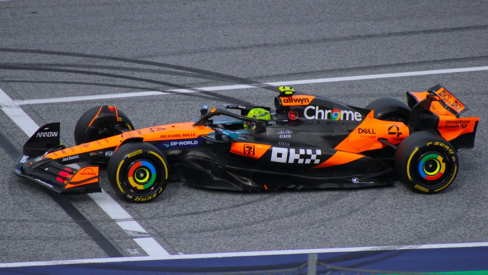 Lando Norris driving the McLaren during a Formula 1 grand prix weekend