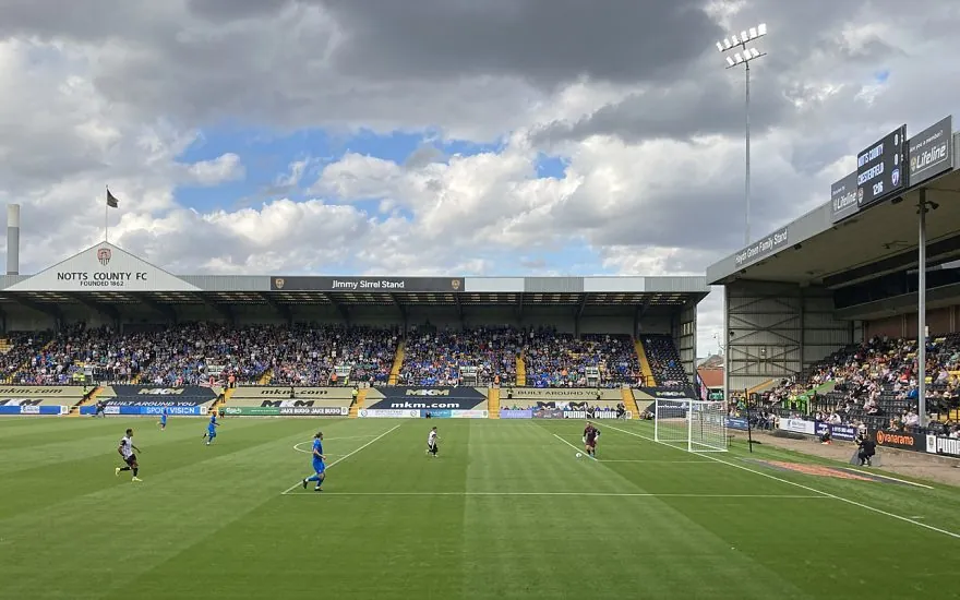 Meadow Lane, Notts County home ground, during a match against Chesterfield in August 2022 (file photo, not the 2026 League One opener)