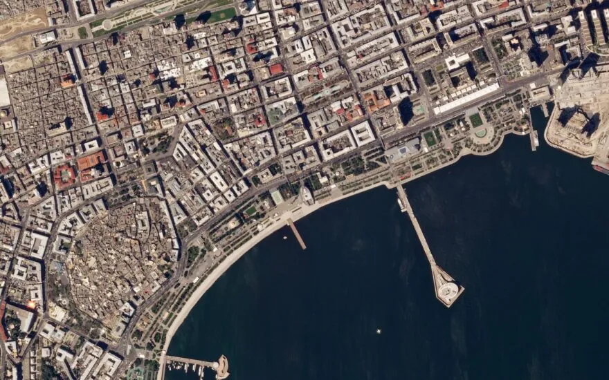 Satellite view of the Baku City Circuit, host venue of the 2026 Azerbaijan Grand Prix