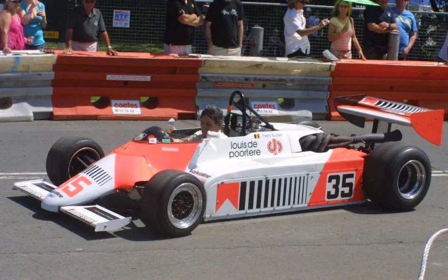 Historic Spirit 201 Formula 2 car at a circuit, shown as a contextual illustration for the 2027 FIA Formula 2 car launch