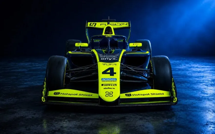 LN4 Fusion junior single-seater car in Lando Norris's fluorescent yellow colours