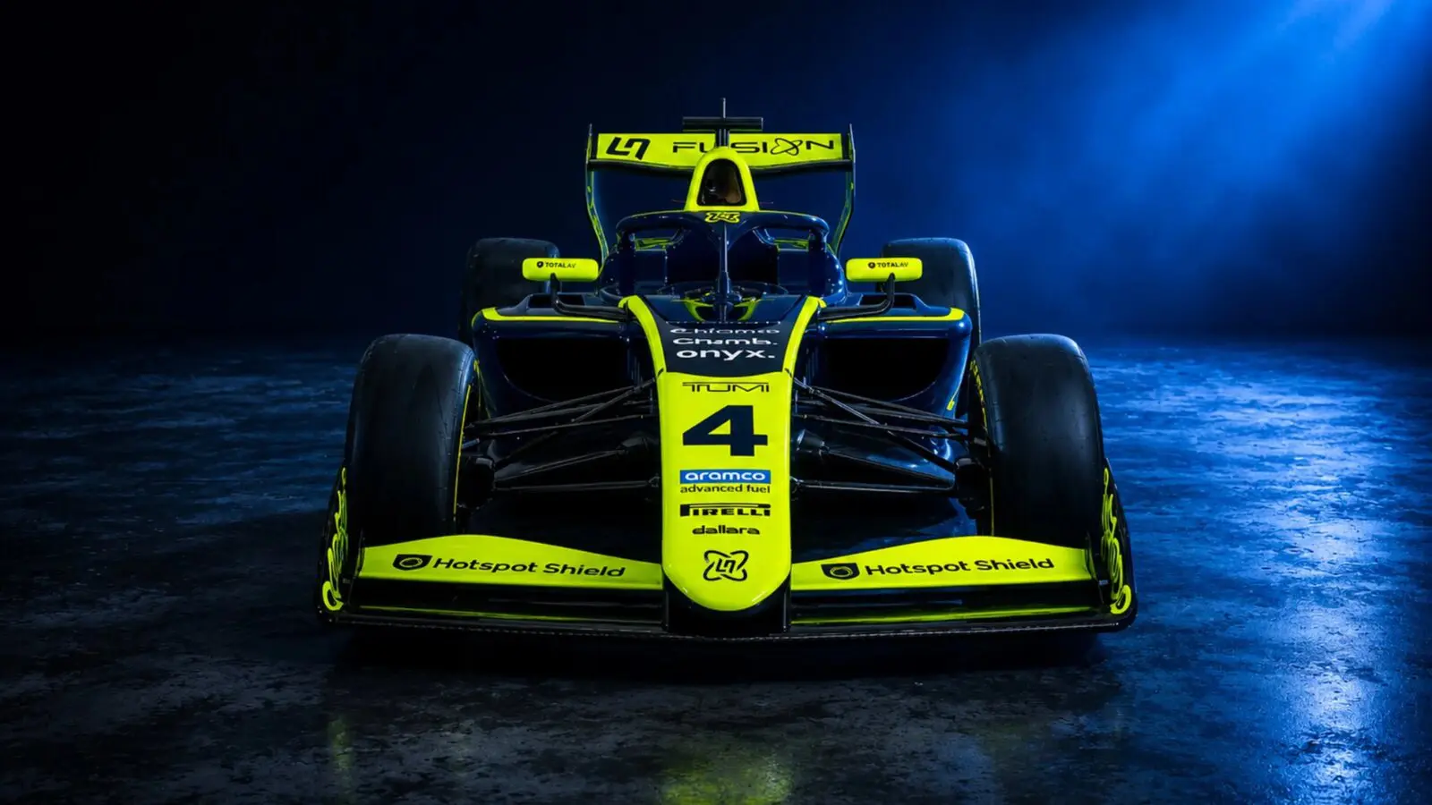 LN4 Fusion junior single-seater car in Lando Norris's fluorescent yellow colours