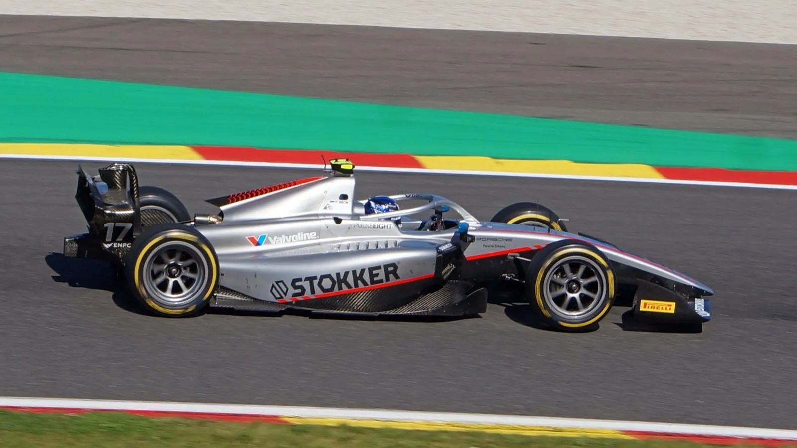 Paul Aron driving in Formula 2 at Spa in 2024