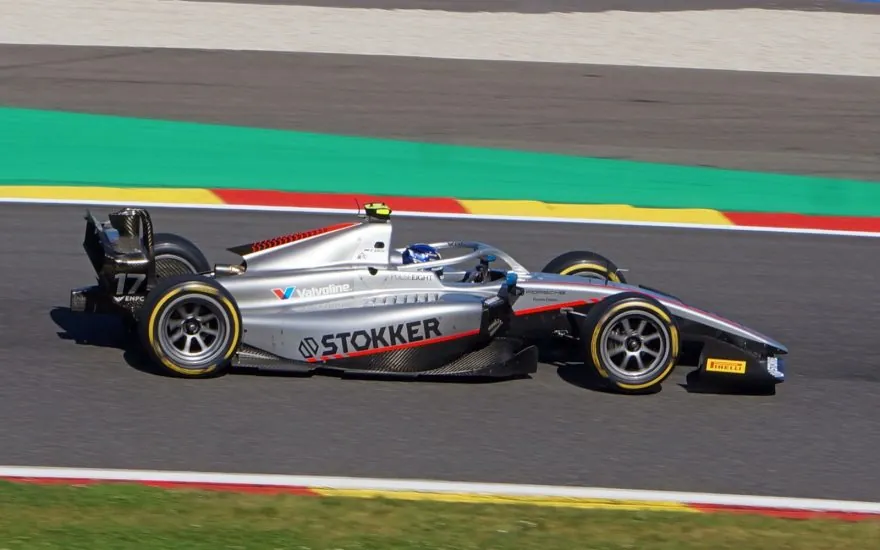 Paul Aron driving in Formula 2 at Spa in 2024
