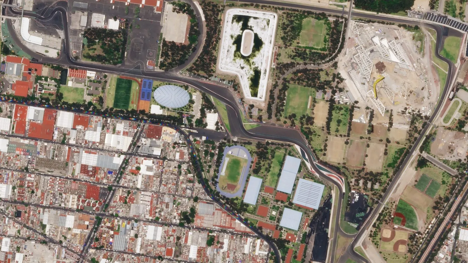 Satellite view of Autódromo Hermanos Rodríguez in Mexico City